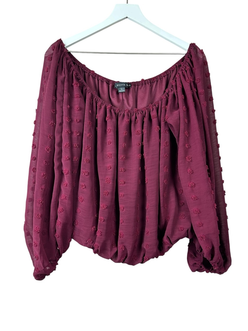 HYFVE Burgundy Swiss Dot Blouse Women Sz L